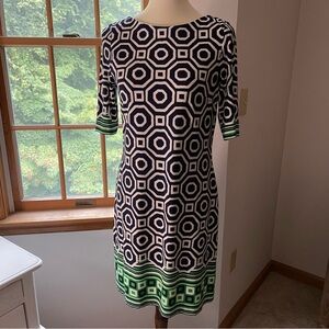 Eliza J Navy + White + Green Patterned Dress